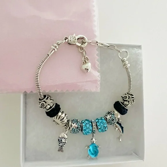 Ocean Sea Life Charm Bracelet Dolphin Turtle Fish Seashell beach vibes jewelry - Picture 2 of 3